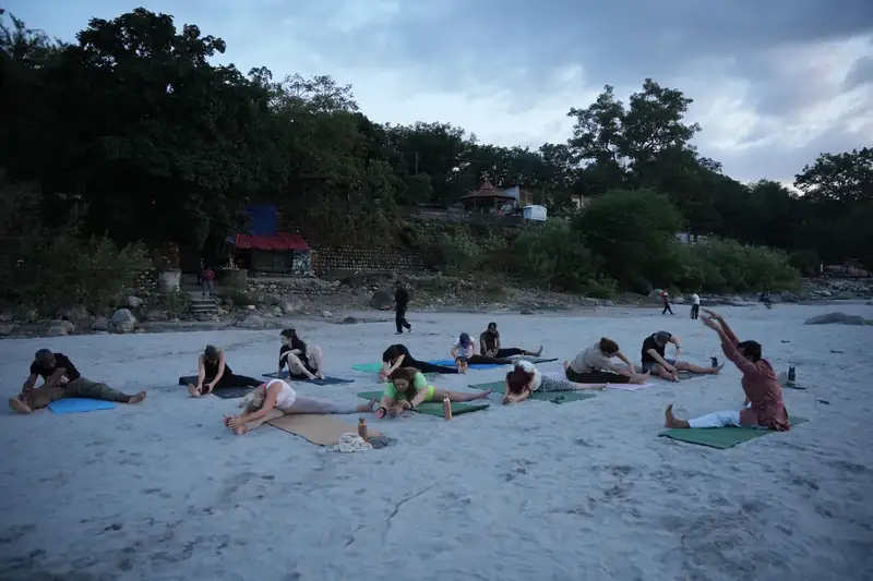 Students in an Ashtanga yoga class at Sri Yoga Ashram, Rishikesh