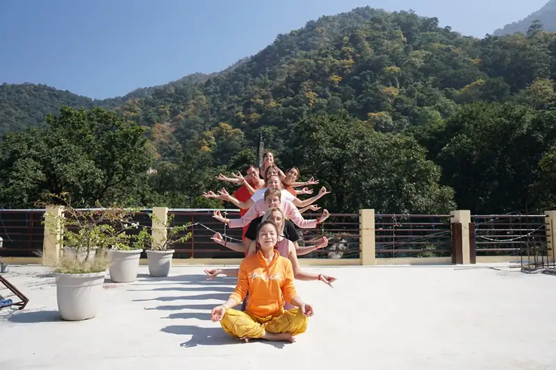 Yoga class in progress at Sri Yoga Ashram, Rishikesh